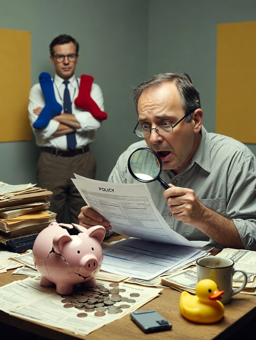cracked piggy bank spilling coins onto a cluttered desk