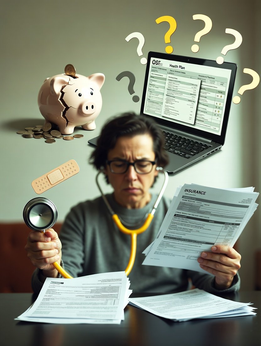 cluttered kitchen table covered in insurance explanation